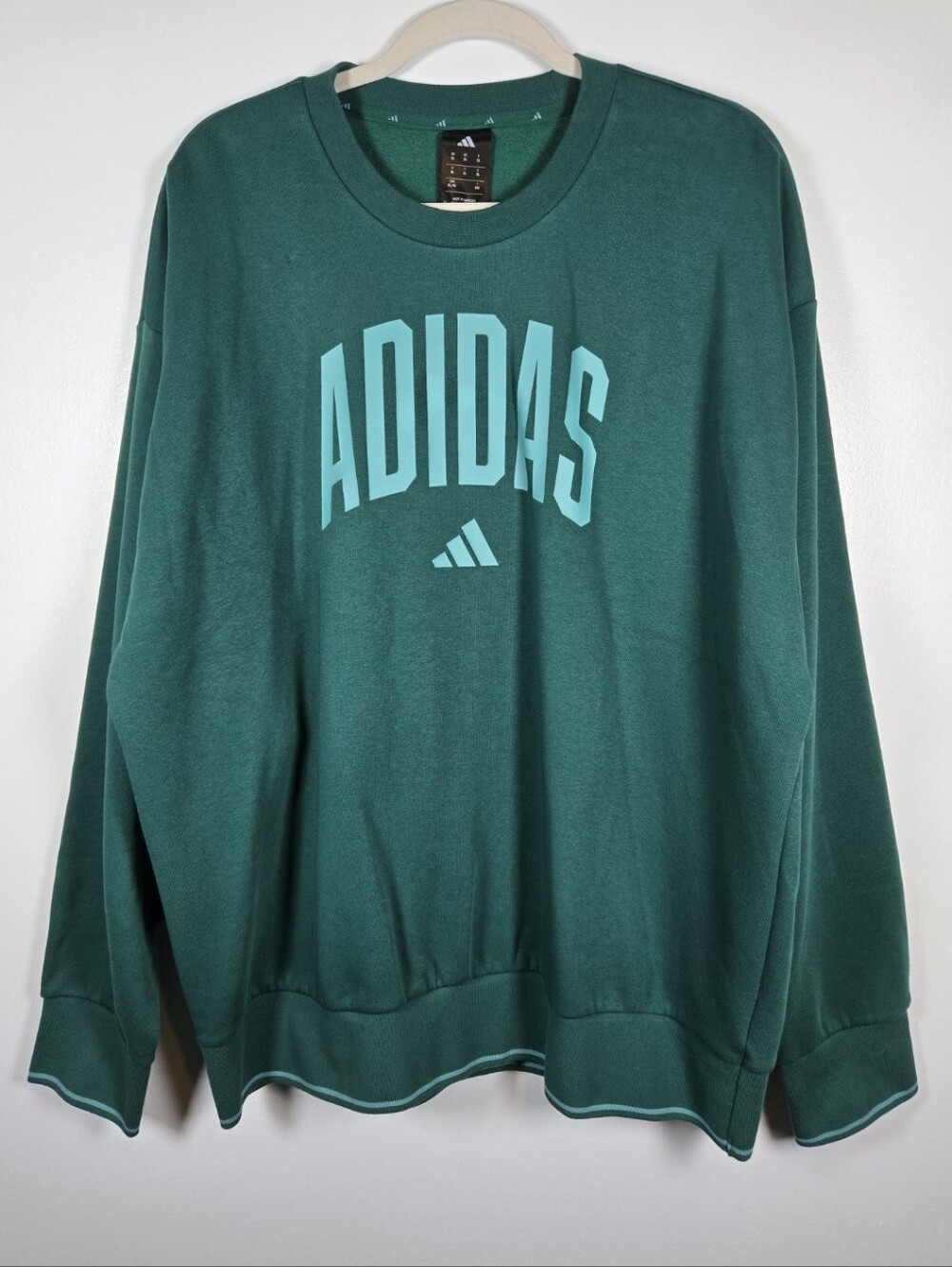 NEW Adidas Collegiate Green Powder Teal Logo Fleece Crew Neck Sweatshirt Size XL